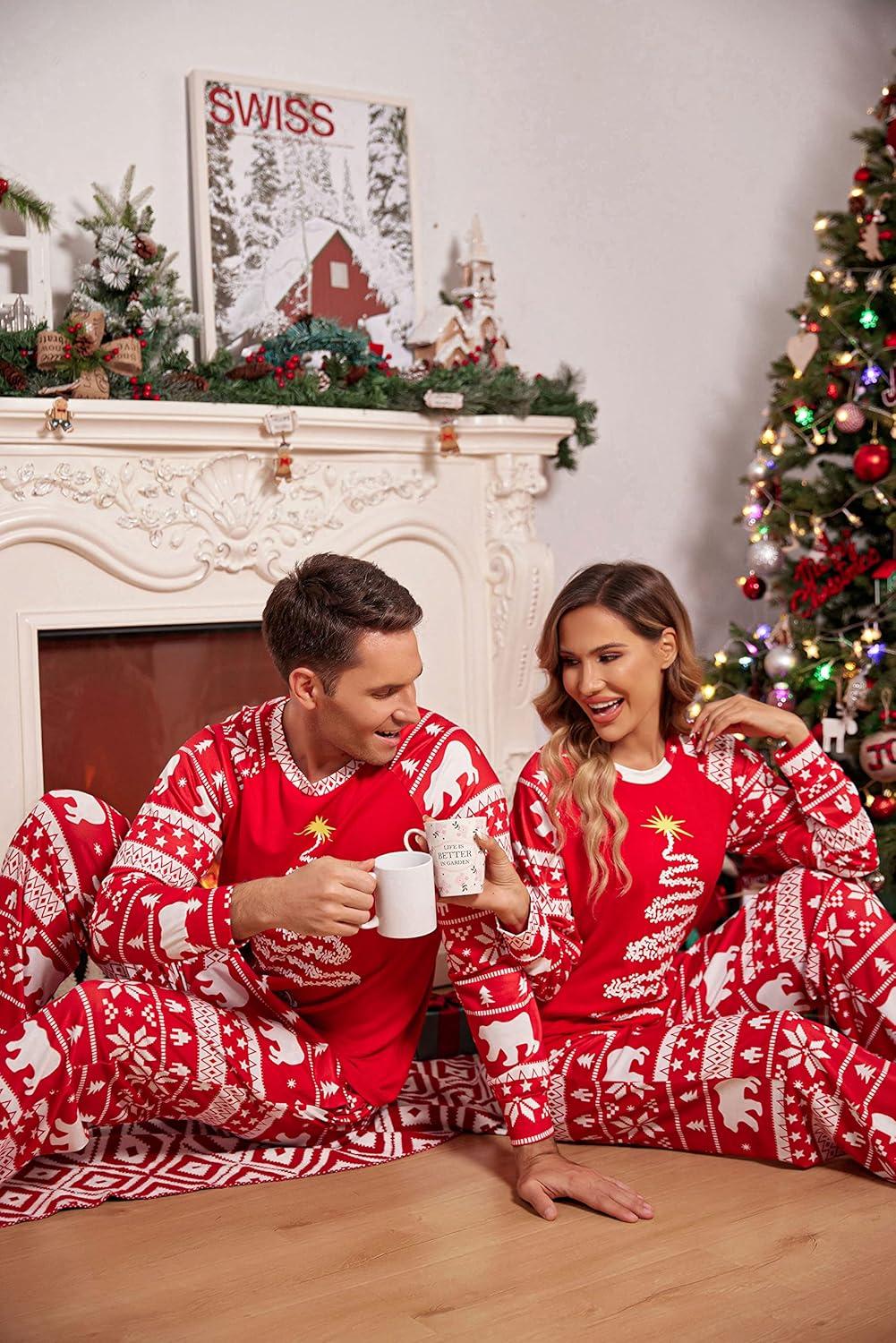 imageEkouaer Christmas Pajamas for Family Matching Sets Long Sleeve Xmas Pj Set Soft Holiday Sleepwear SXXLPat8plaid
