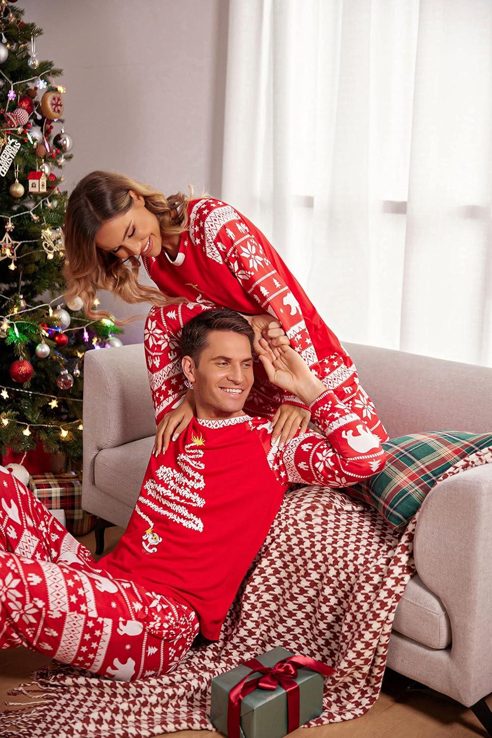 imageEkouaer Christmas Pajamas for Family Matching Sets Long Sleeve Xmas Pj Set Soft Holiday Sleepwear SXXLPat8plaid