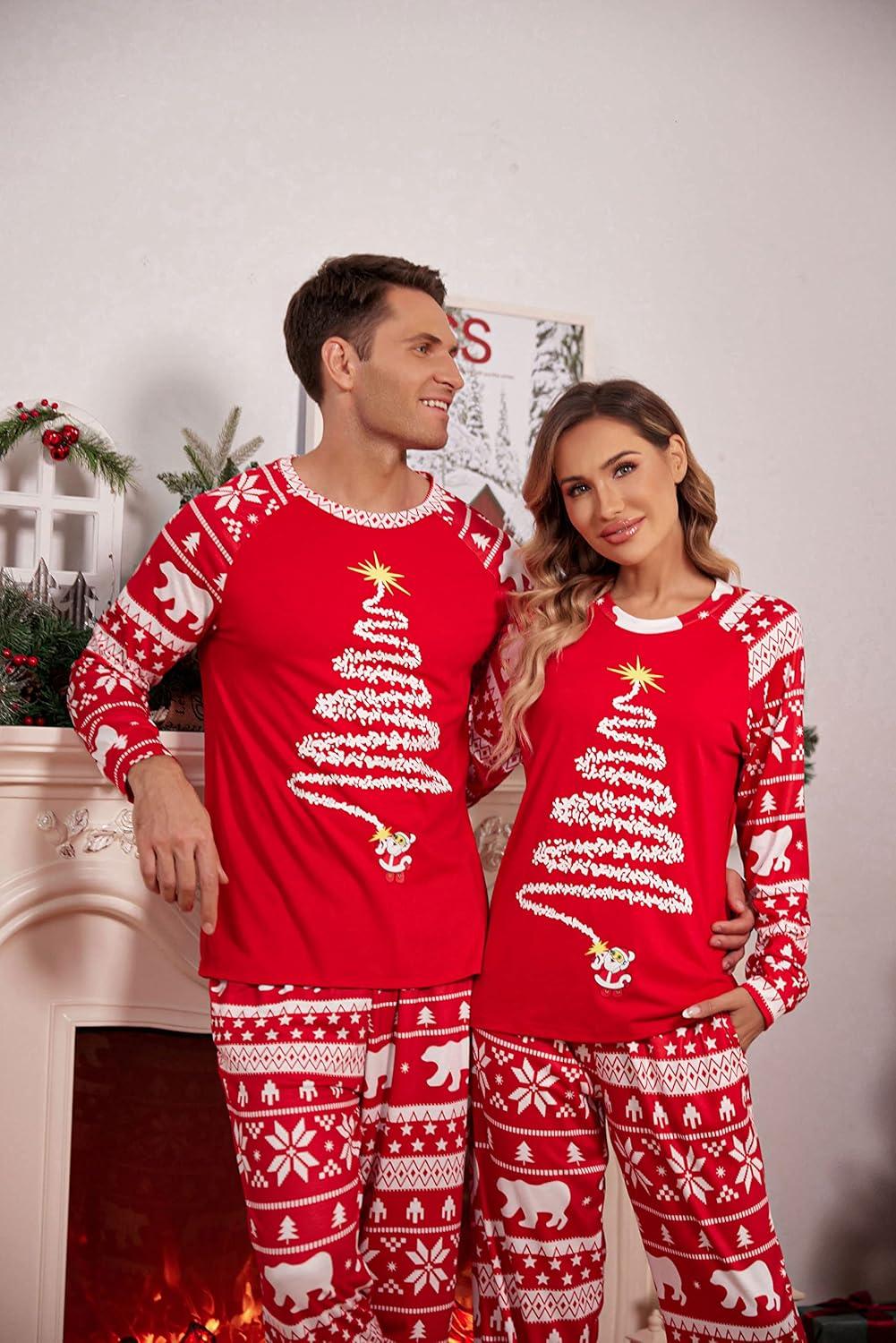 imageEkouaer Christmas Pajamas for Family Matching Sets Long Sleeve Xmas Pj Set Soft Holiday Sleepwear SXXLPat8plaid