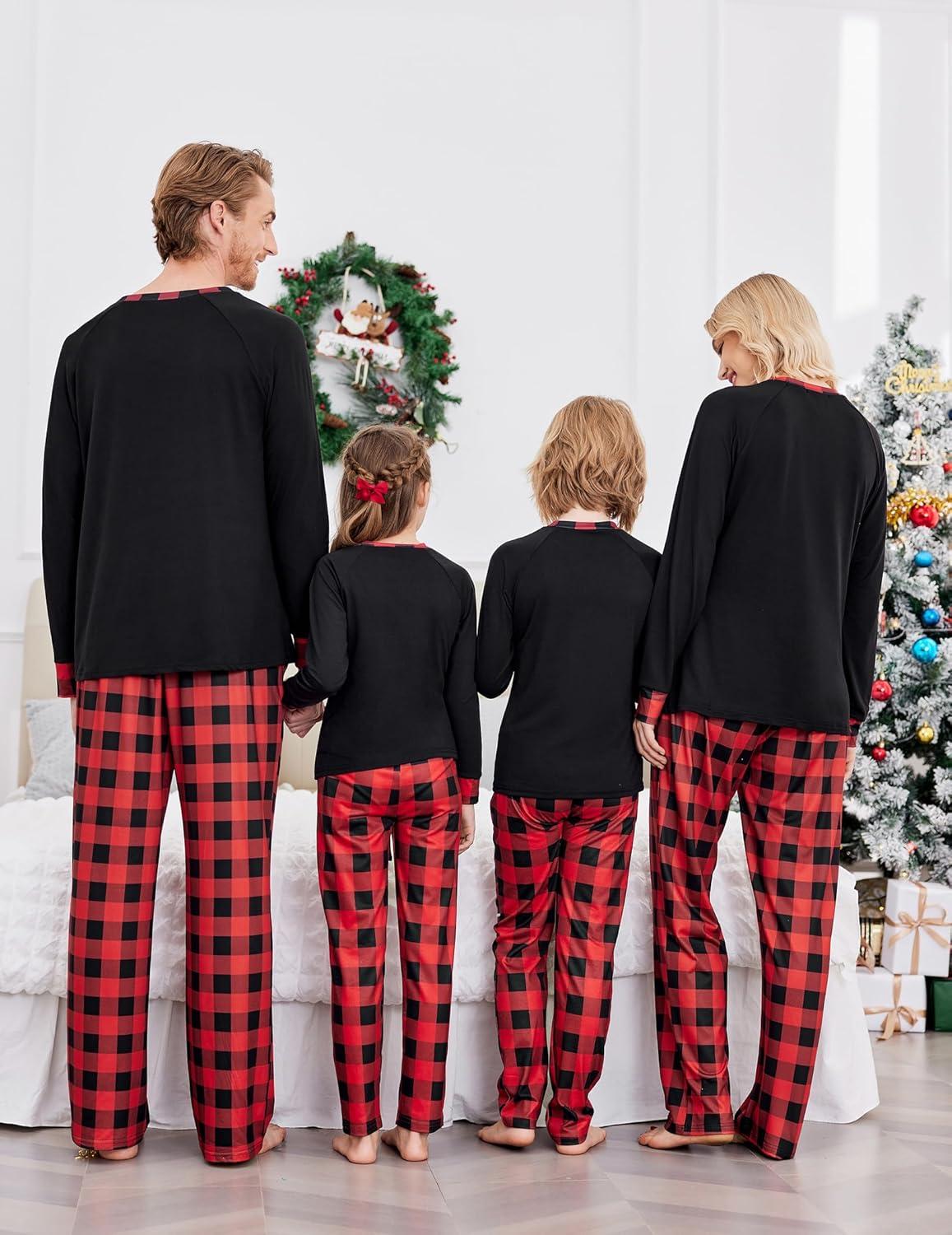 imageEkouaer Christmas Pajamas for Family Matching Sets Long Sleeve Xmas Pj Set Soft Holiday Sleepwear SXXLPat9plaid