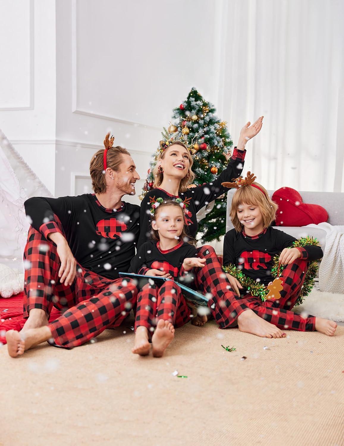 imageEkouaer Christmas Pajamas for Family Matching Sets Long Sleeve Xmas Pj Set Soft Holiday Sleepwear SXXLPat9plaid