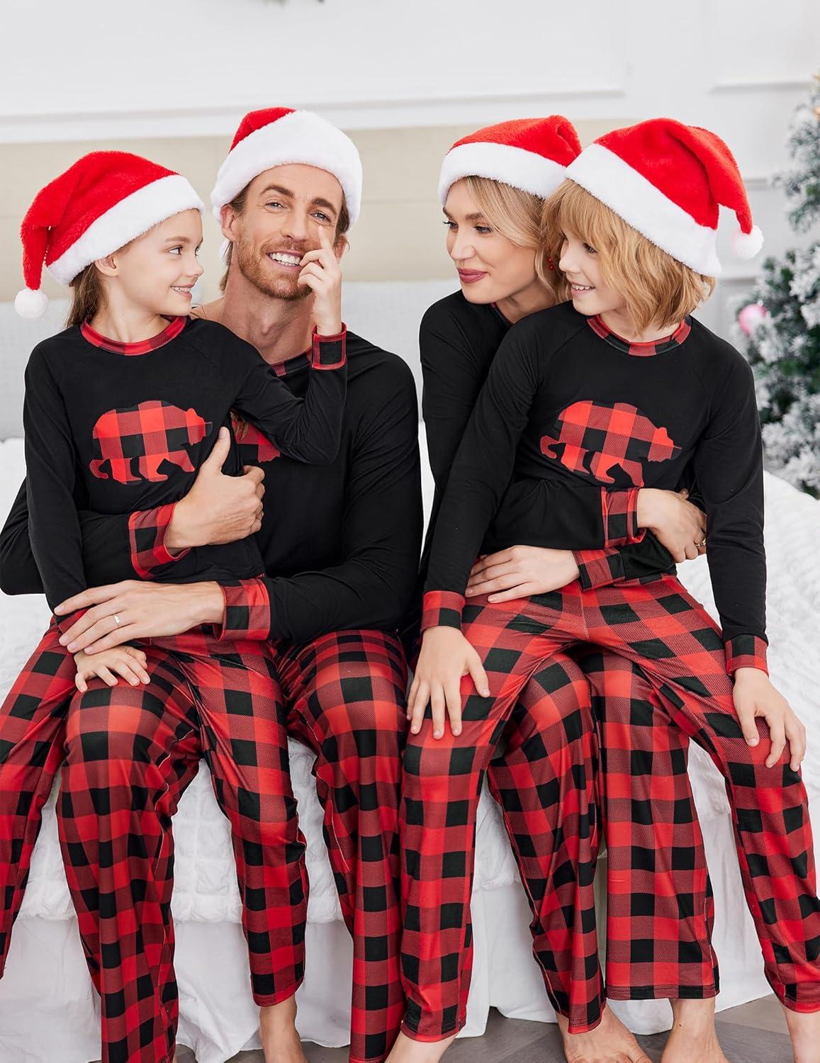 imageEkouaer Christmas Pajamas for Family Matching Sets Long Sleeve Xmas Pj Set Soft Holiday Sleepwear SXXLPat9plaid