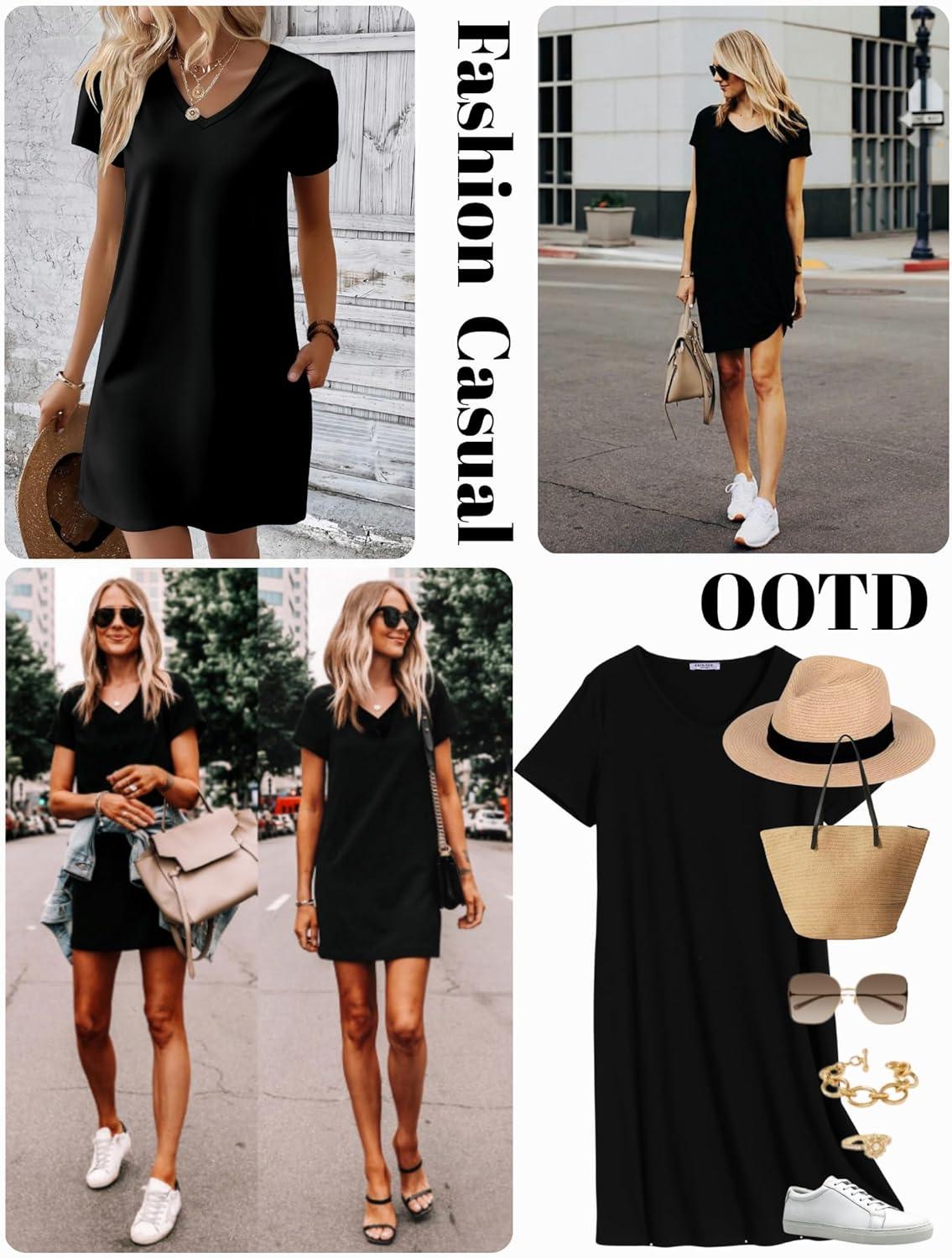 imageEkouaer Cotton Nightgowns for Women Short Sleeve Womens Nightgown V Neck Sleep Shirts for Women Soft Sleepwear SXXXLBlack