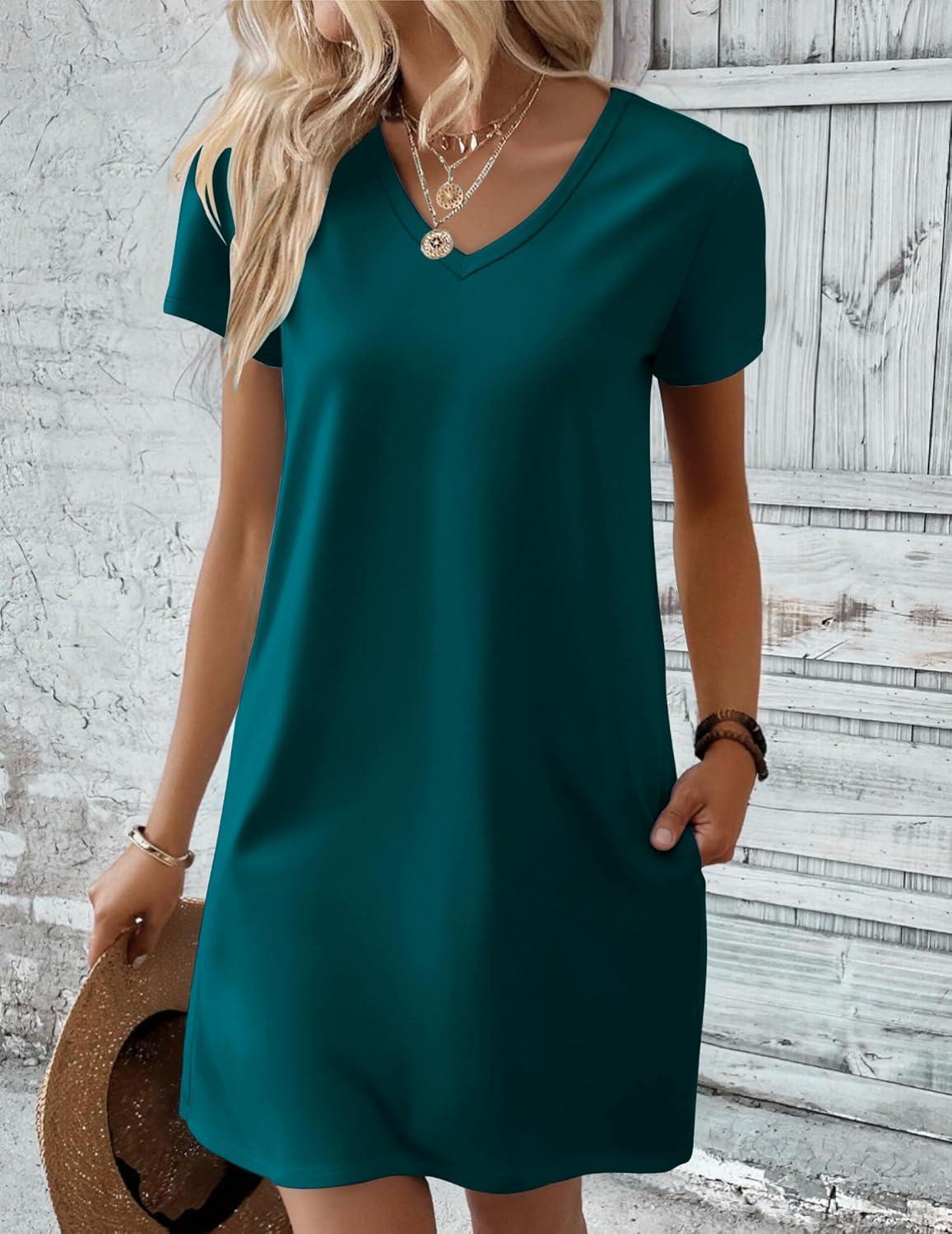 imageEkouaer Cotton Nightgowns for Women Short Sleeve Womens Nightgown V Neck Sleep Shirts for Women Soft Sleepwear SXXXLBlue Green