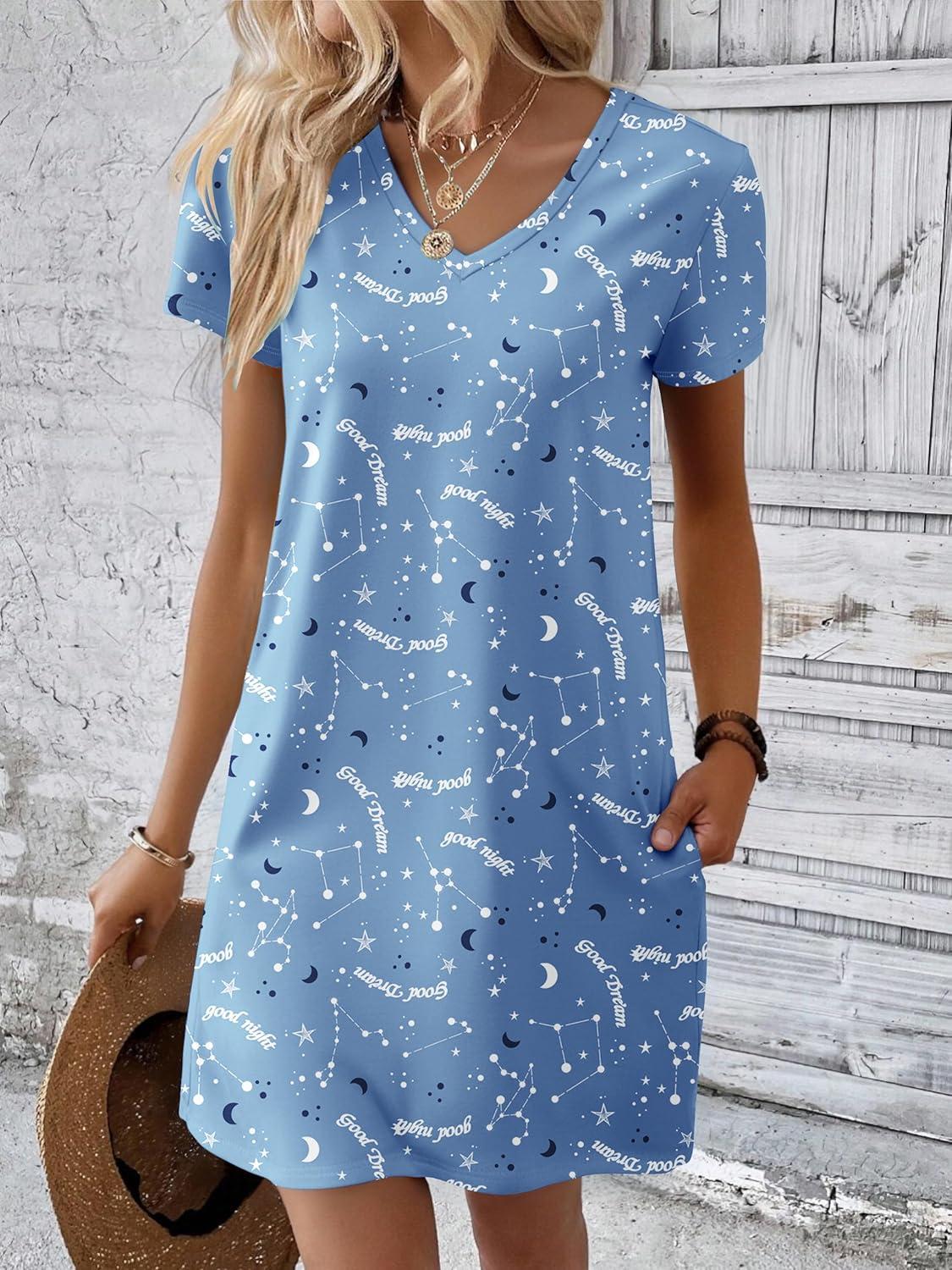 imageEkouaer Cotton Nightgowns for Women Short Sleeve Womens Nightgown V Neck Sleep Shirts for Women Soft Sleepwear SXXXLGood Night