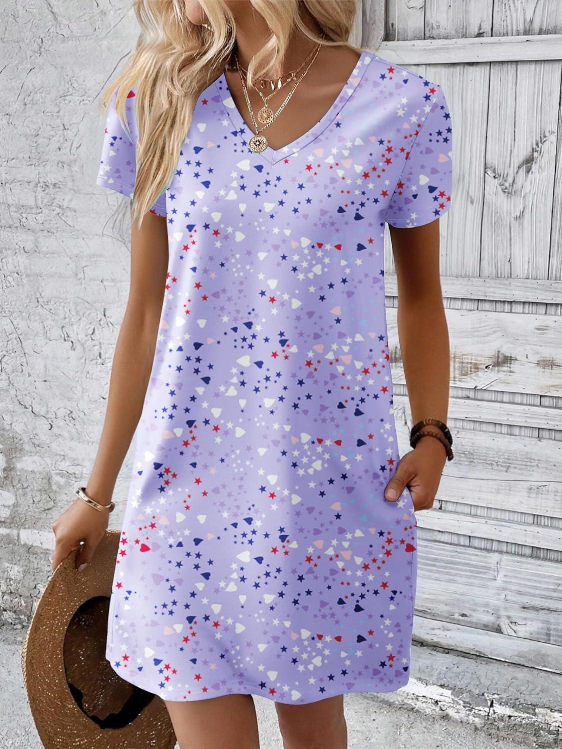 imageEkouaer Cotton Nightgowns for Women Short Sleeve Womens Nightgown V Neck Sleep Shirts for Women Soft Sleepwear SXXXLHeart Print Purple
