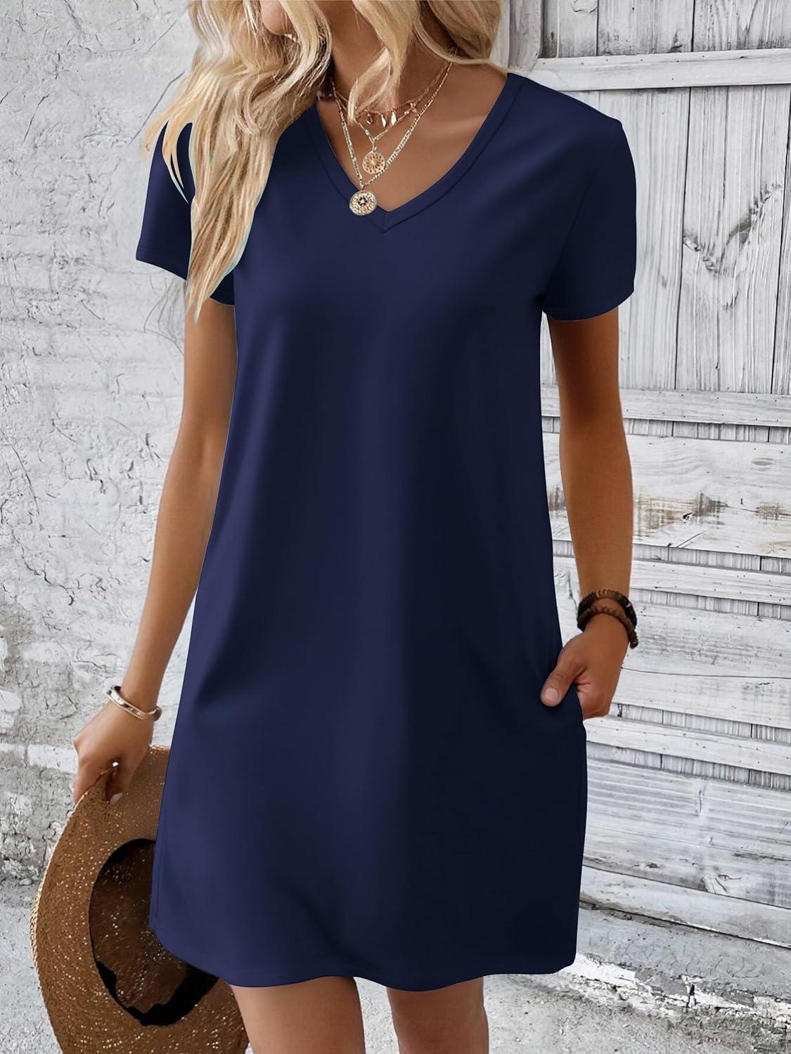 imageEkouaer Cotton Nightgowns for Women Short Sleeve Womens Nightgown V Neck Sleep Shirts for Women Soft Sleepwear SXXXLNavy Blue