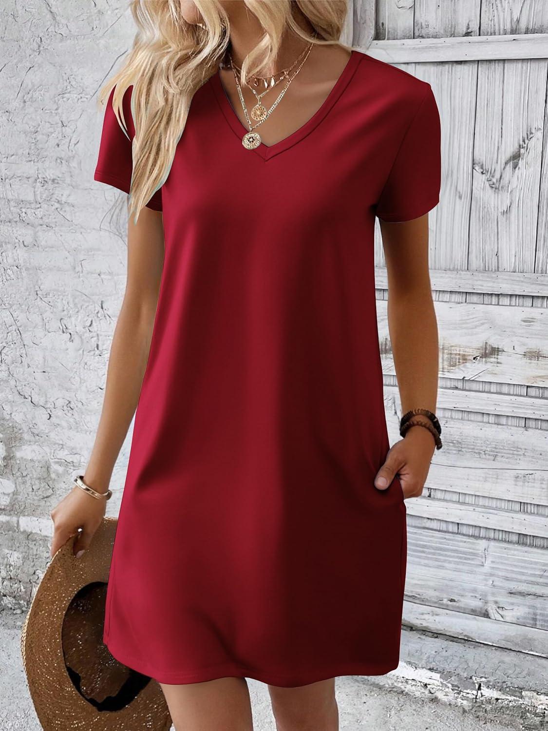 imageEkouaer Cotton Nightgowns for Women Short Sleeve Womens Nightgown V Neck Sleep Shirts for Women Soft Sleepwear SXXXLWine Red