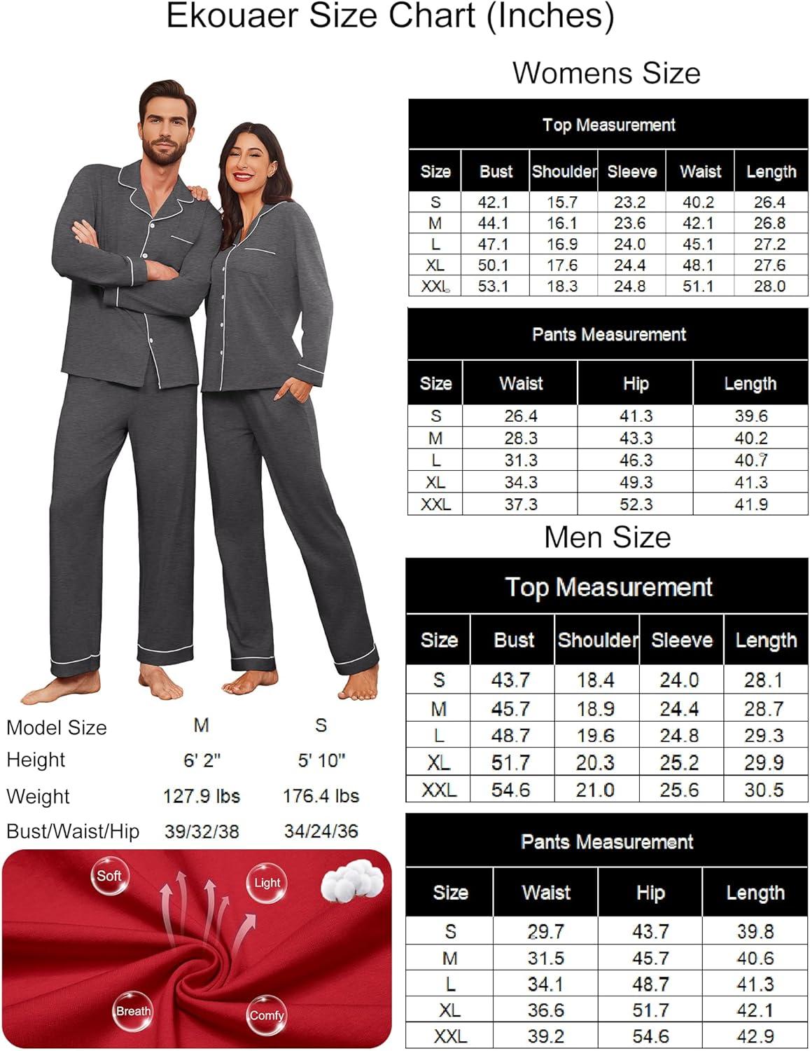 imageEkouaer Couple Matching Pajamas 100 Cotton Long Sleeve Sleepwear Button Down Loungewear Pjs Set SXXLDark Grey