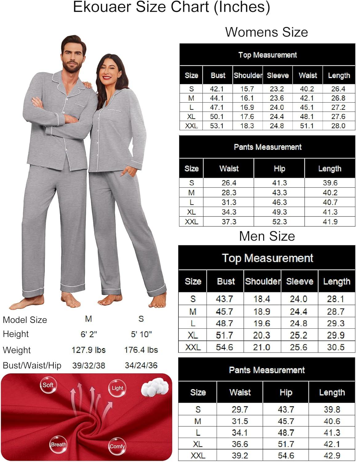 imageEkouaer Couple Matching Pajamas 100 Cotton Long Sleeve Sleepwear Button Down Loungewear Pjs Set SXXLLight Grey