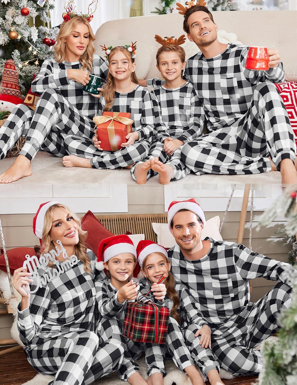 imageEkouaer Family Christmas Pajamas Matching Sets Long Sleeve Holiday Pjs Sleepwear 2 Piece Lounge Sets SXXLBlack and White Plaid