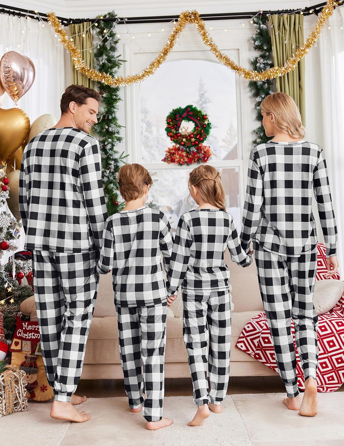 imageEkouaer Family Christmas Pajamas Matching Sets Long Sleeve Holiday Pjs Sleepwear 2 Piece Lounge Sets SXXLBlack and White Plaid