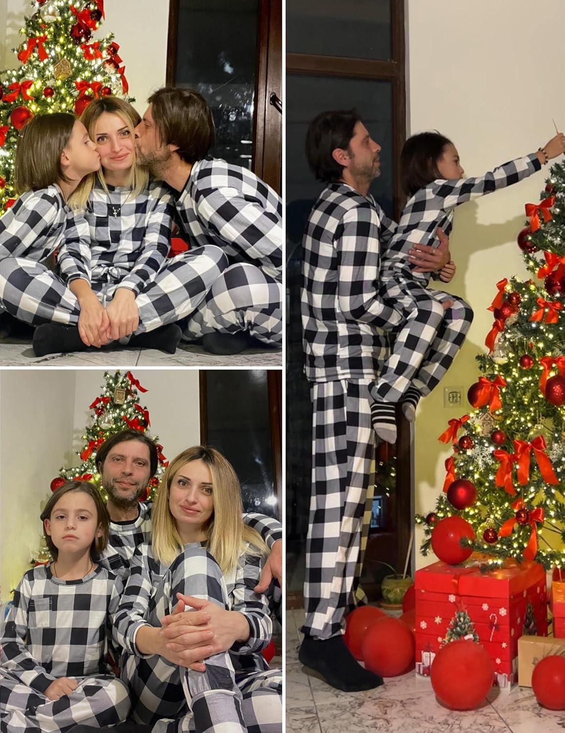 imageEkouaer Family Christmas Pajamas Matching Sets Long Sleeve Holiday Pjs Sleepwear 2 Piece Lounge Sets SXXLBlack and White Plaid