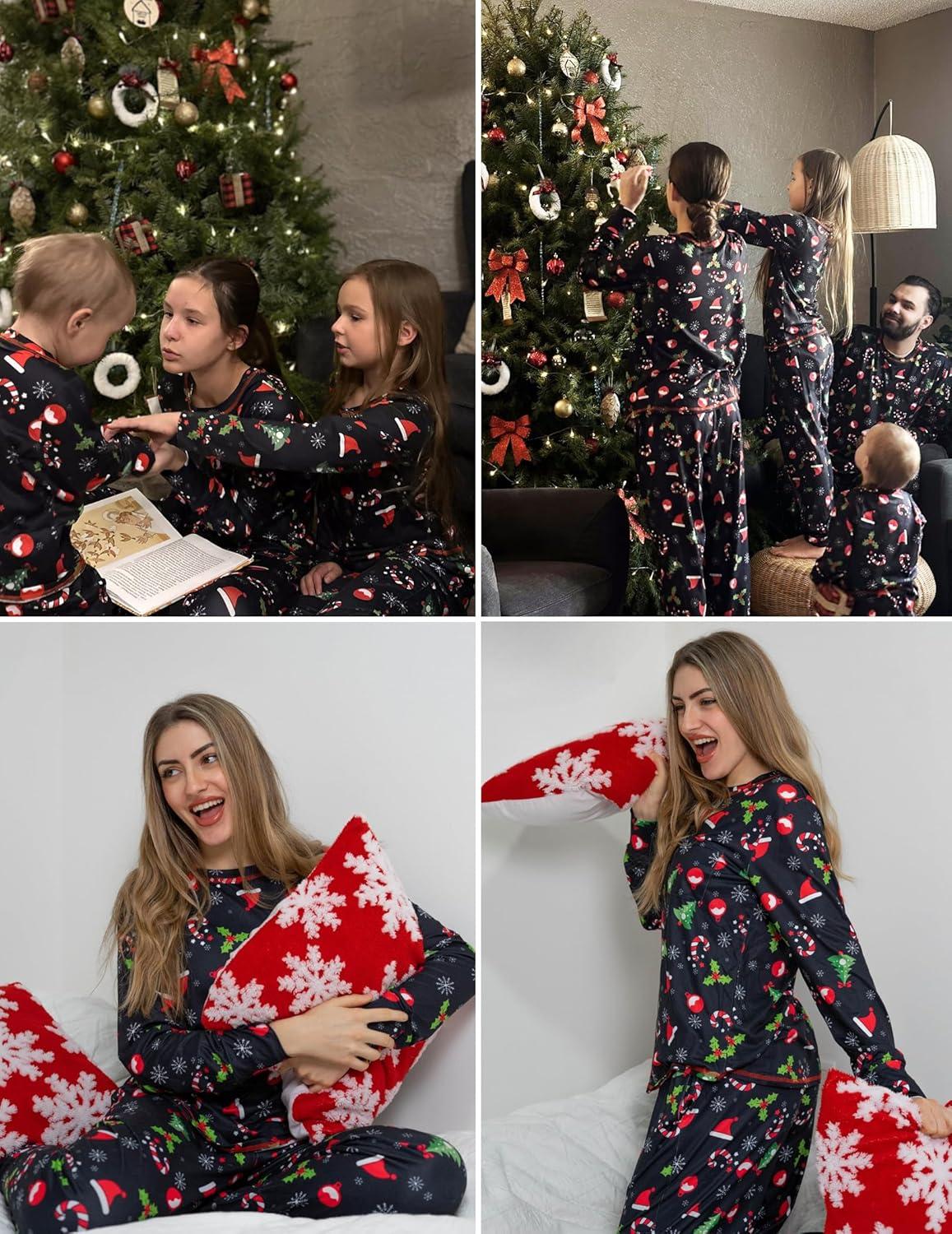 imageEkouaer Family Christmas Pajamas Matching Sets Long Sleeve Holiday Pjs Sleepwear 2 Piece Lounge Sets SXXLChristmas Hat on Black