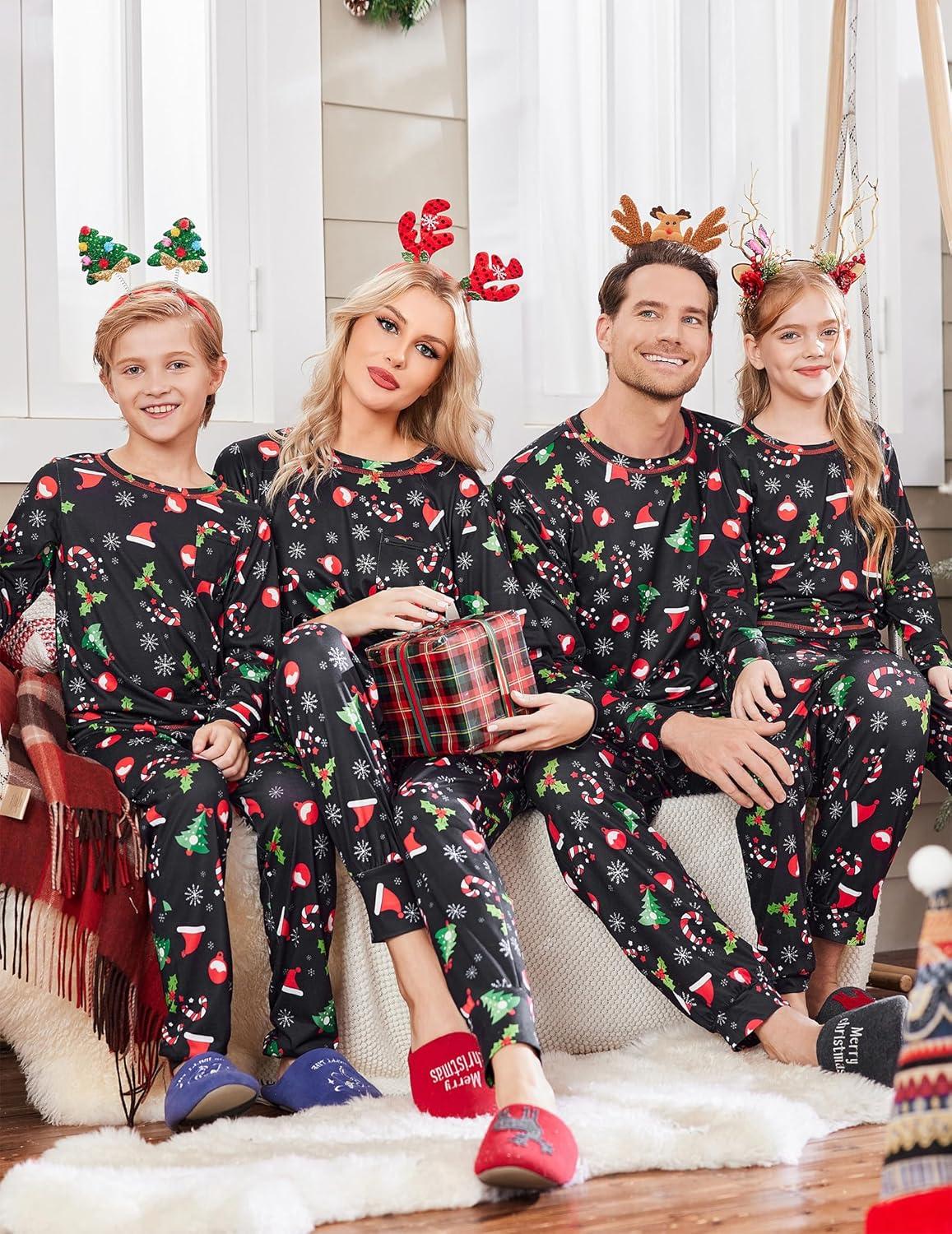 imageEkouaer Family Christmas Pajamas Matching Sets Long Sleeve Holiday Pjs Sleepwear 2 Piece Lounge Sets SXXLChristmas Hat on Black
