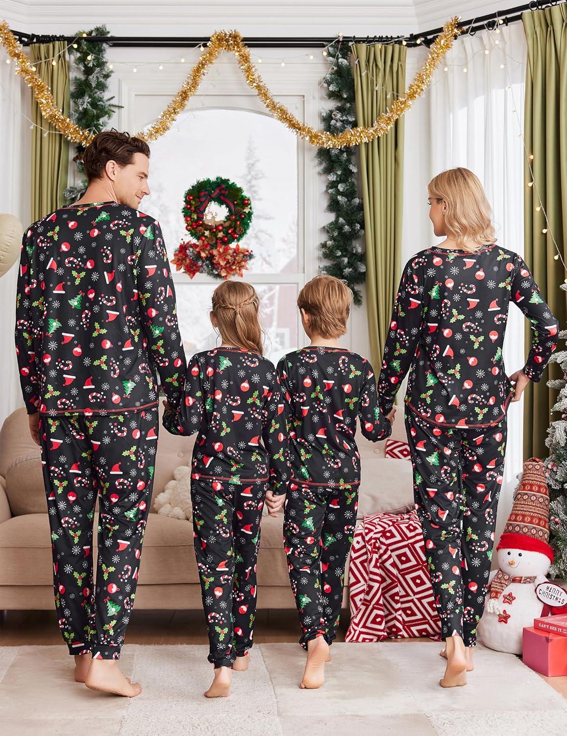 imageEkouaer Family Christmas Pajamas Matching Sets Long Sleeve Holiday Pjs Sleepwear 2 Piece Lounge Sets SXXLChristmas Hat on Black