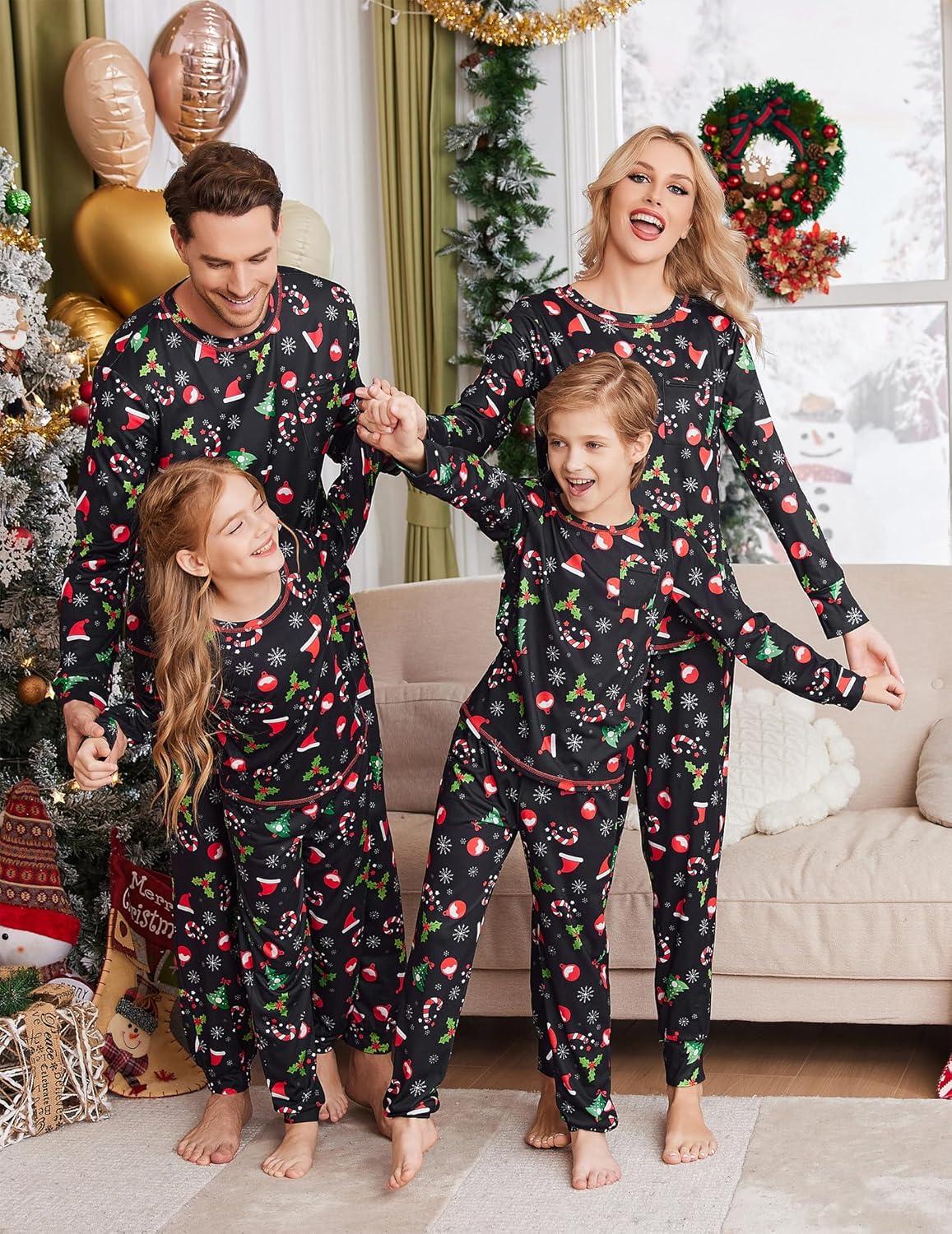 imageEkouaer Family Christmas Pajamas Matching Sets Long Sleeve Holiday Pjs Sleepwear 2 Piece Lounge Sets SXXLChristmas Hat on Black
