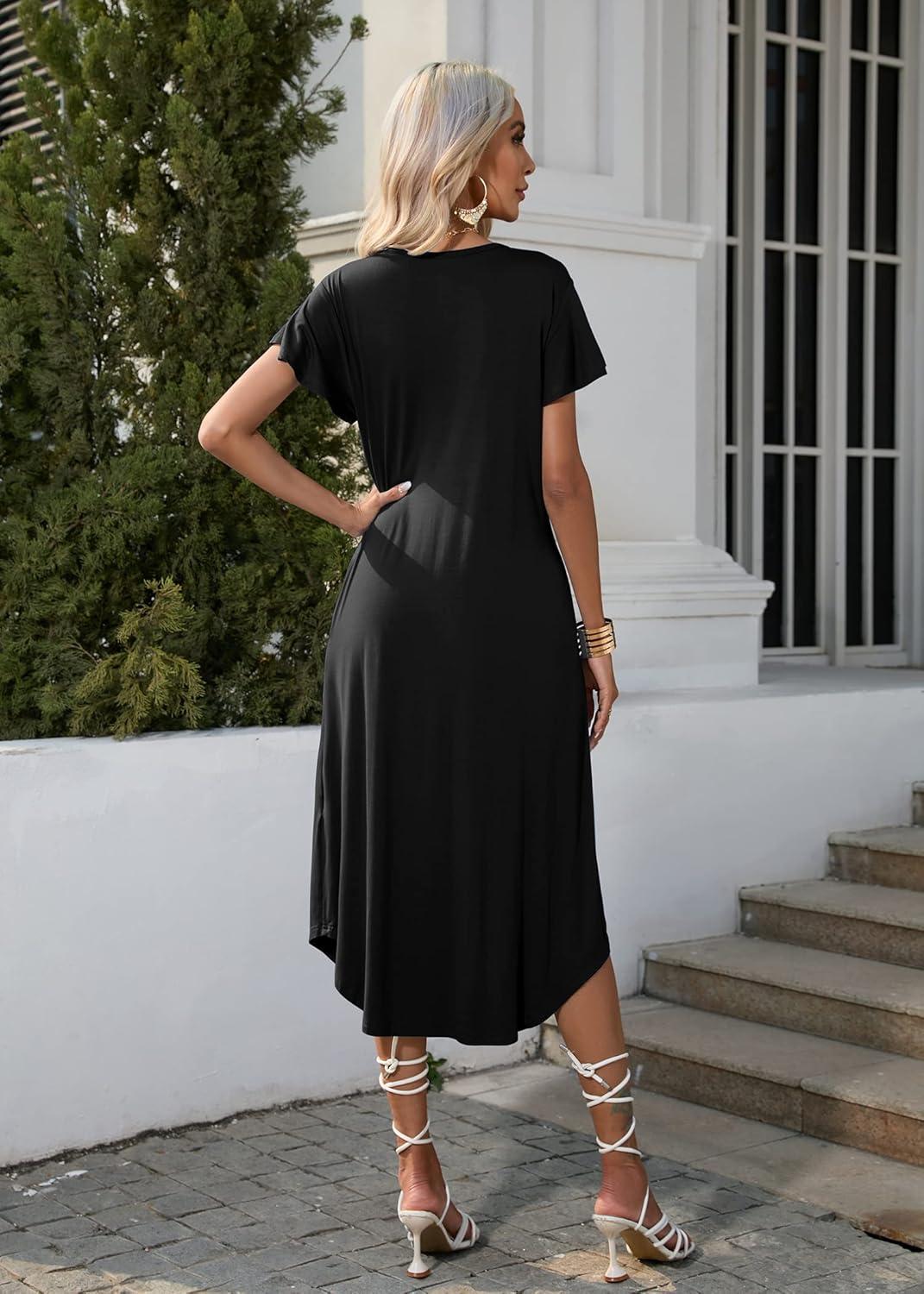 imageEkouaer Long Nightgowns for Women with Pockets Short Sleeves Moo Moos for Women Casual Maxi Dress House Dresses SXXXLBlack