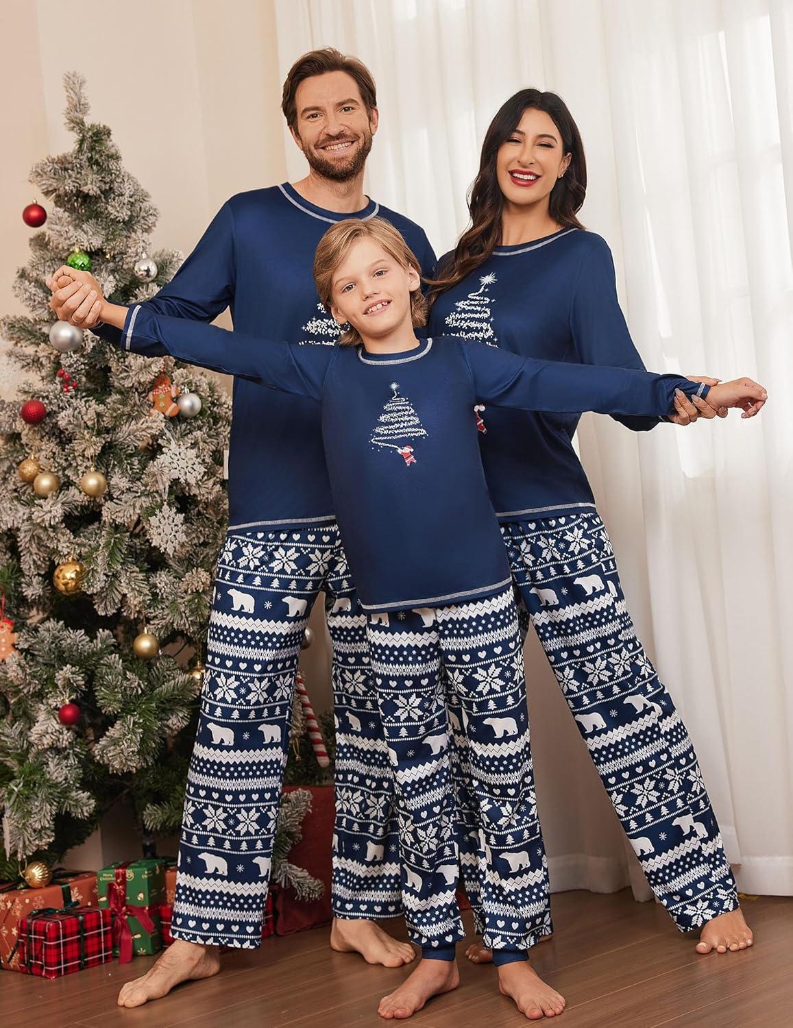 imageEkouaer Matching Family Sets Christmas Pajamas Set Xmas PJS Sleepwear Soft Christmas Matching JammiesBlue Snowflakes