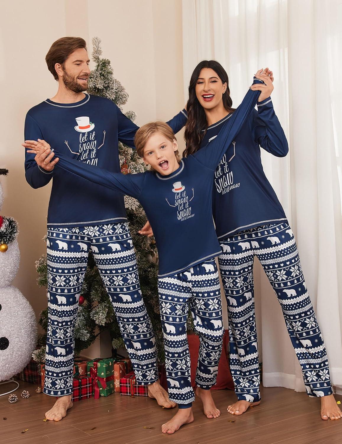 imageEkouaer Matching Family Sets Christmas Pajamas Set Xmas PJS Sleepwear Soft Christmas Matching JammiesBlue Snowman