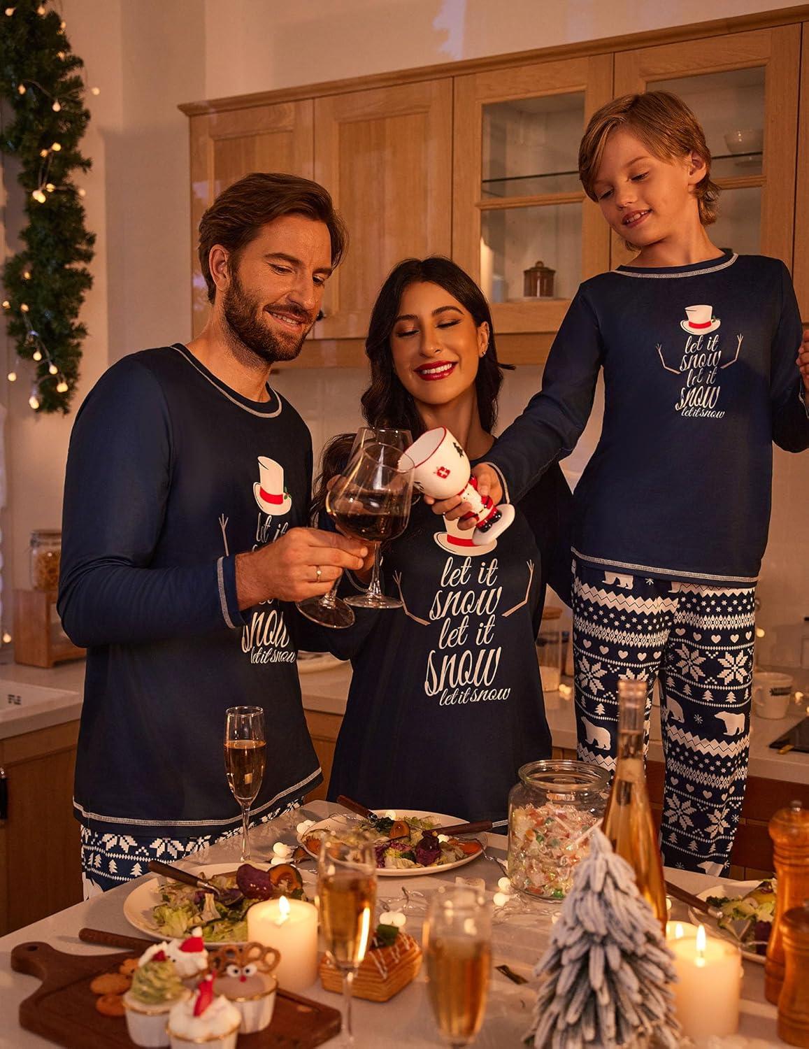 imageEkouaer Matching Family Sets Christmas Pajamas Set Xmas PJS Sleepwear Soft Christmas Matching JammiesBlue Snowman