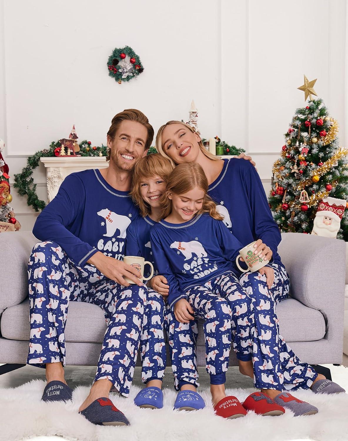 imageEkouaer Matching Family Sets Christmas Pajamas Set Xmas PJS Sleepwear Soft Christmas Matching JammiesNavy Polar Bear