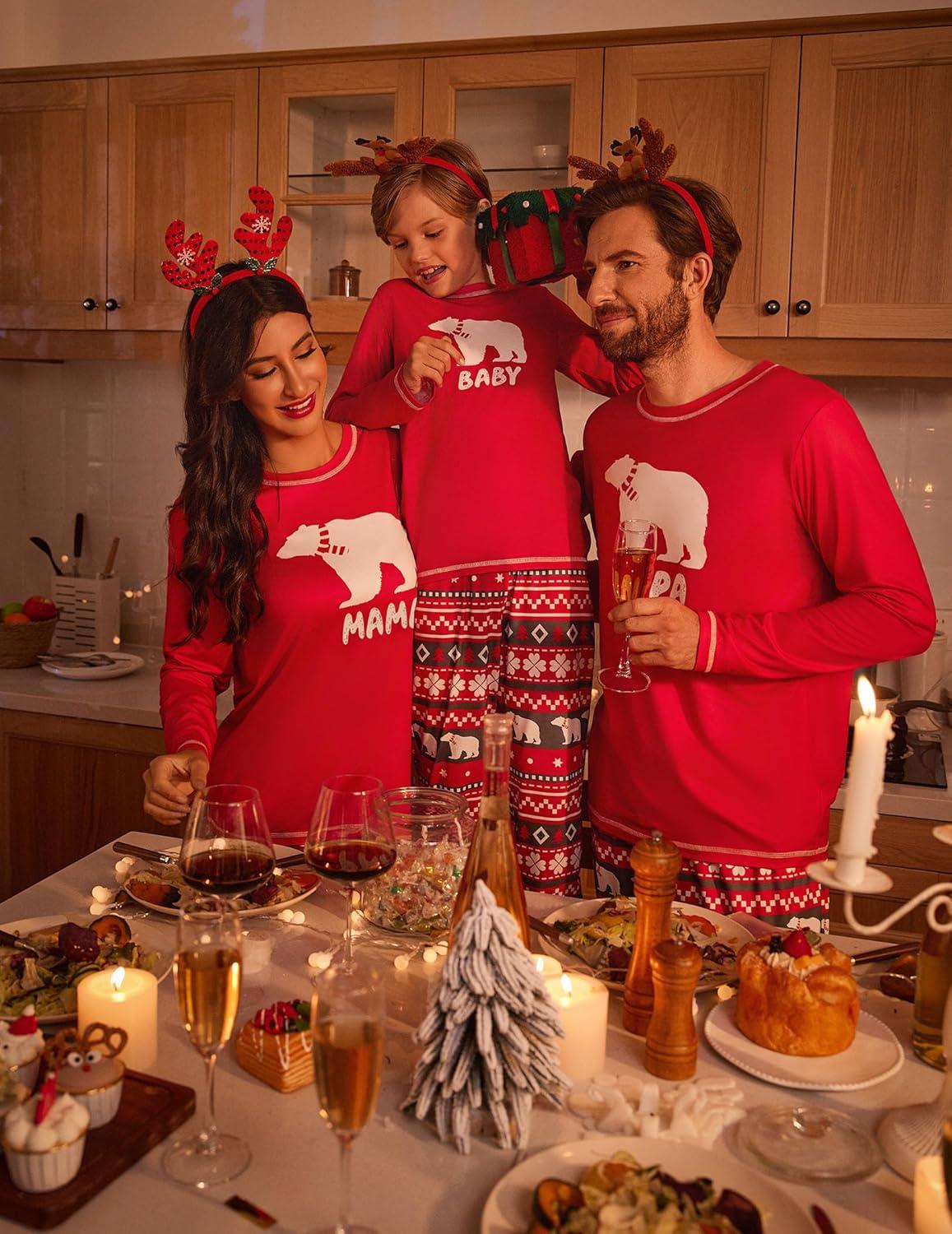 imageEkouaer Matching Family Sets Christmas Pajamas Set Xmas PJS Sleepwear Soft Christmas Matching JammiesRed