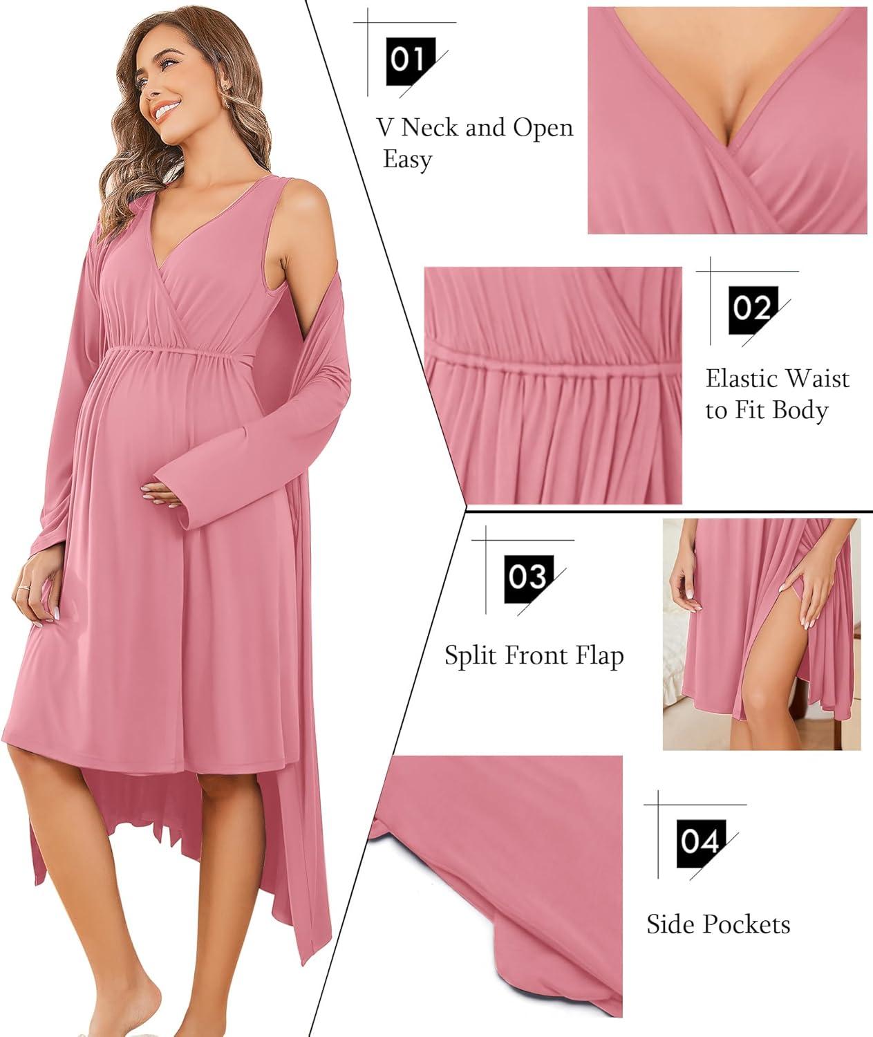 imageEkouaer Maternity Nursing Gown and Robe Set Labor Delivery Nursing Nightgowns for Breastfeeding Pregnancy ClothesCoral Pink