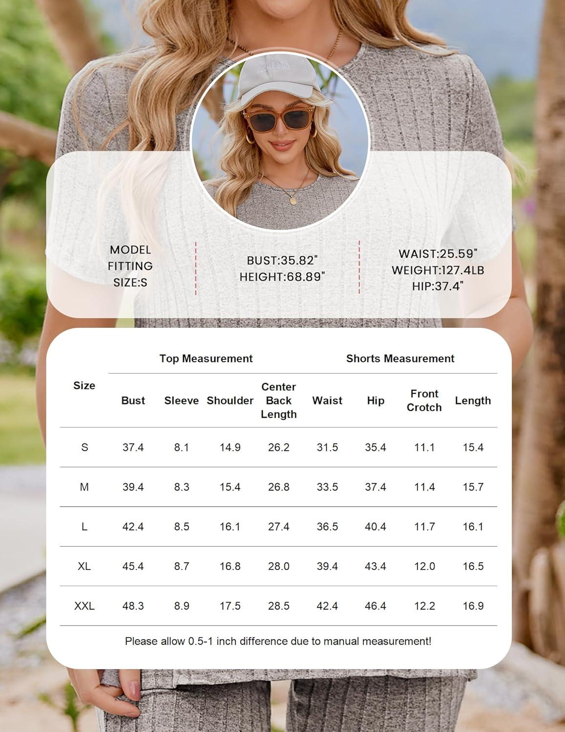 imageEkouaer Maternity Sets 2 Piece Outfits Ribbed Knit Short Sleeve Shirts and Biker Shorts Pregnancy Loungewear Mama ClothesKhaki