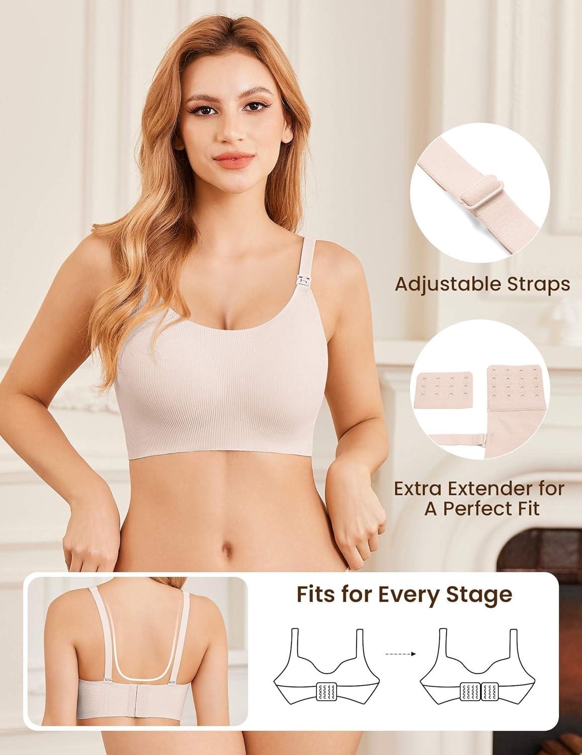 imageEkouaer Nursing Bras for Breastfeeding Ribbed Seamless Ultra Comfort Maternity Bralette Wireless Pregnancy Sleep BraCreamBeige