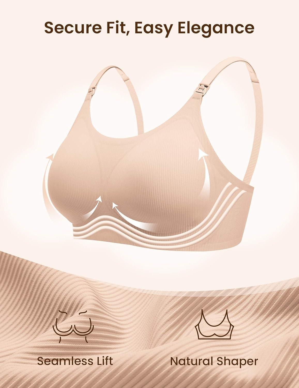 imageEkouaer Nursing Bras for Breastfeeding Ribbed Seamless Ultra Comfort Maternity Bralette Wireless Pregnancy Sleep BraCreamBeige