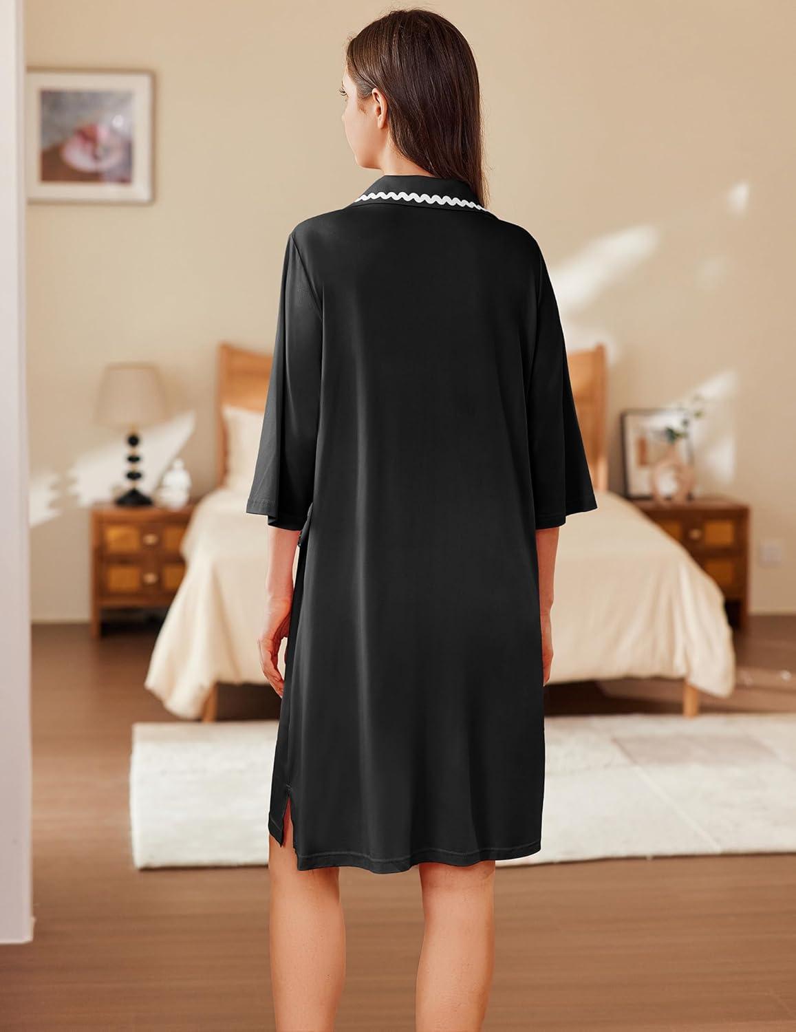 imageEkouaer Women Zipper Robe Lightweight House Coat Zipper Front Short Bathrobes Soft Nightgown with Pockets S3XLBlack