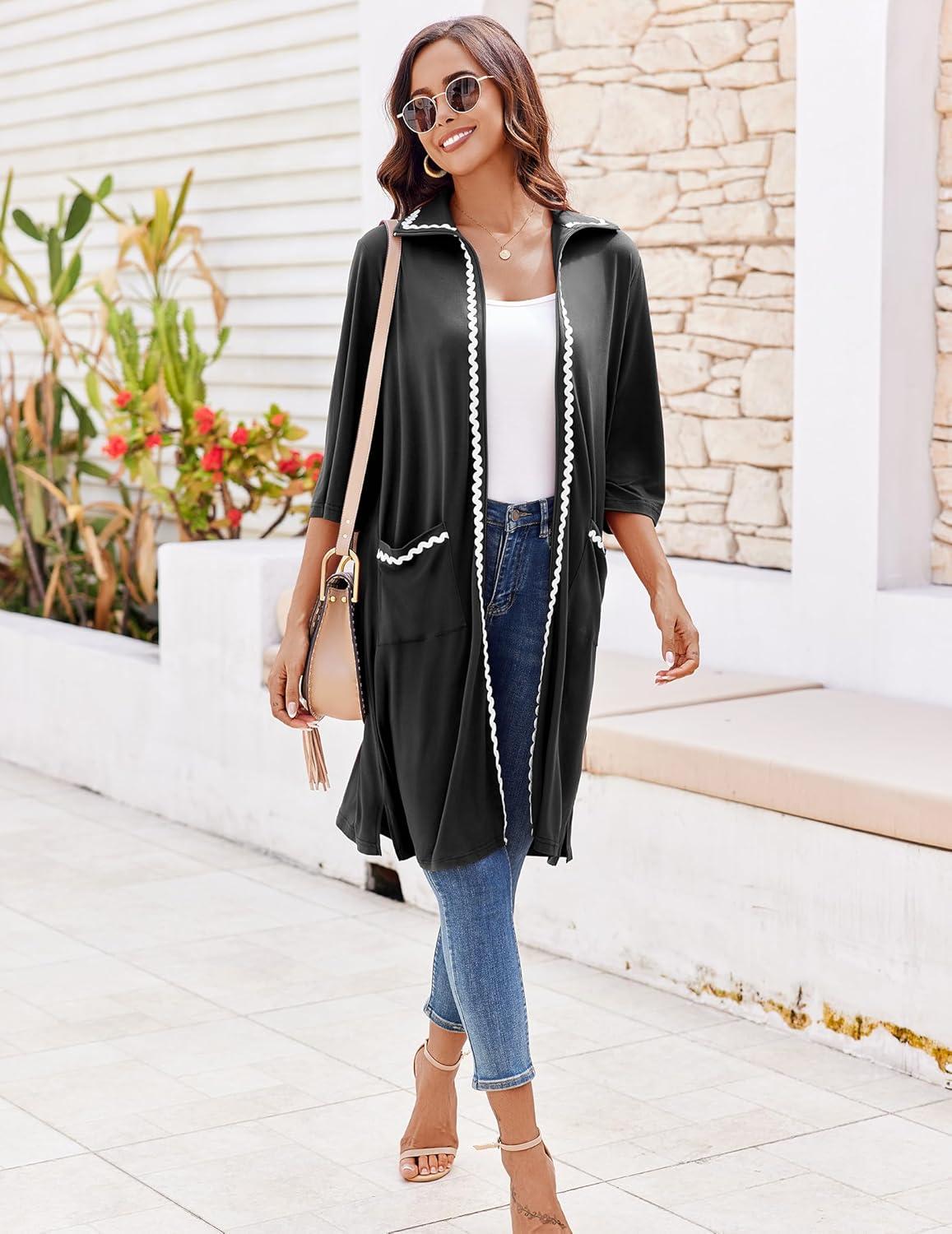 imageEkouaer Women Zipper Robe Lightweight House Coat Zipper Front Short Bathrobes Soft Nightgown with Pockets S3XLBlack