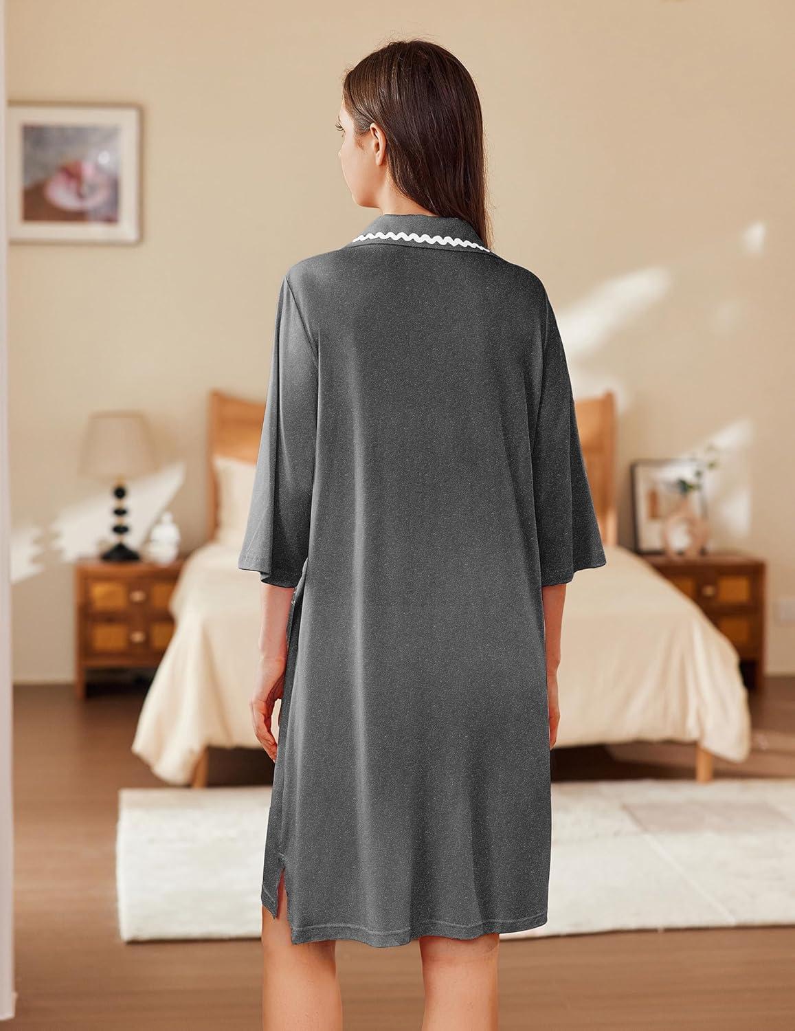 imageEkouaer Women Zipper Robe Lightweight House Coat Zipper Front Short Bathrobes Soft Nightgown with Pockets S3XLDark Grey
