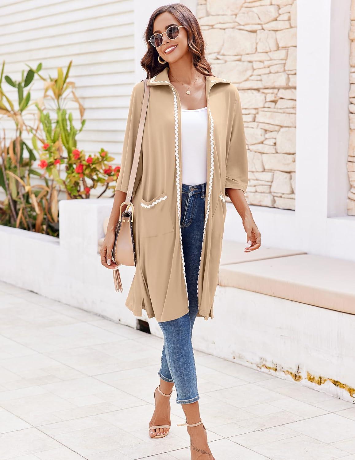 imageEkouaer Women Zipper Robe Lightweight House Coat Zipper Front Short Bathrobes Soft Nightgown with Pockets S3XLKhaki
