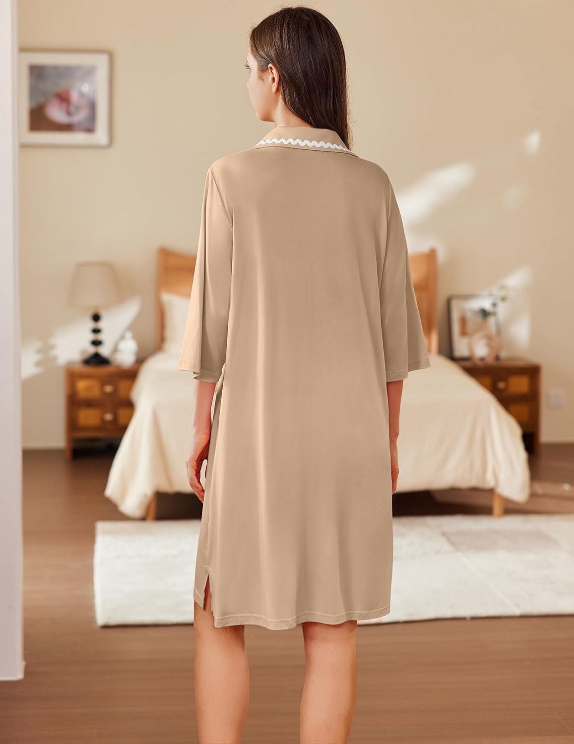 imageEkouaer Women Zipper Robe Lightweight House Coat Zipper Front Short Bathrobes Soft Nightgown with Pockets S3XLKhaki