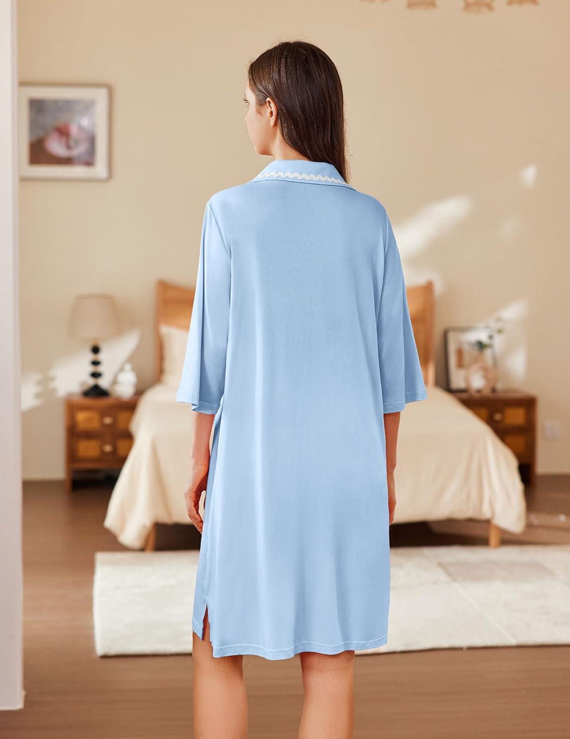 imageEkouaer Women Zipper Robe Lightweight House Coat Zipper Front Short Bathrobes Soft Nightgown with Pockets S3XLLight Blue