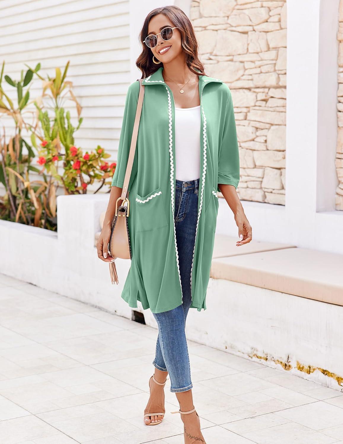 imageEkouaer Women Zipper Robe Lightweight House Coat Zipper Front Short Bathrobes Soft Nightgown with Pockets S3XLMint Green