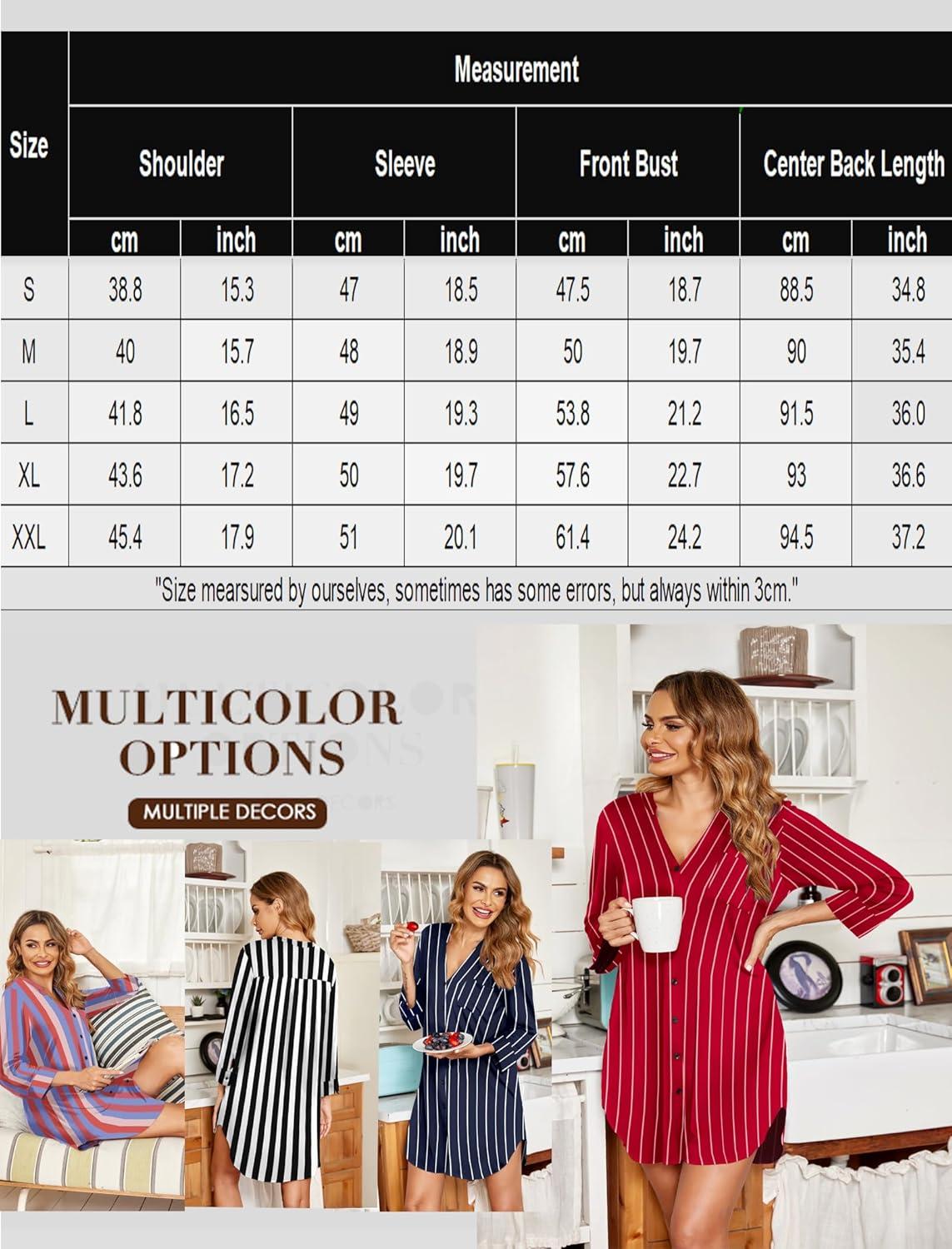 imageEkouaer Womens Nightgown V Neck Striped Button Down Sleepwear 34 Sleeves Nightshirts Soft Button Sleep Dress SXXLBlack Floral