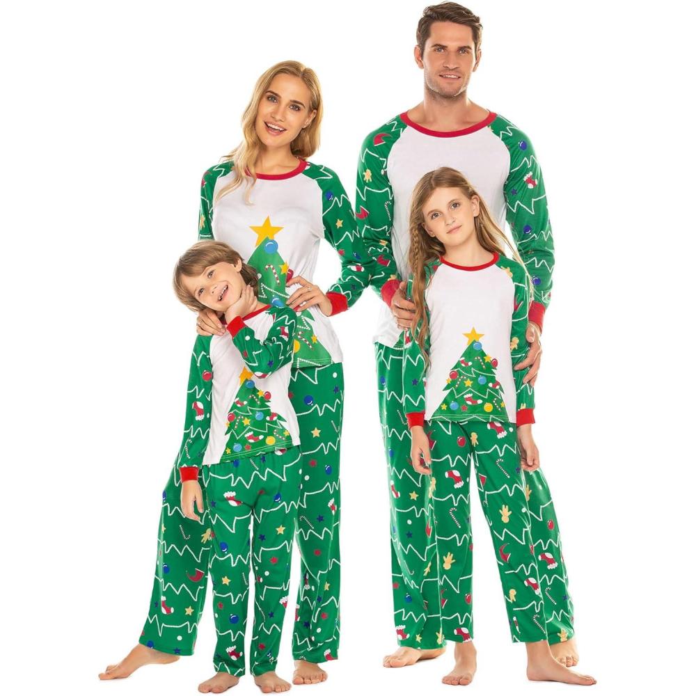 imageEkouaer Christmas Pajamas for Family Matching Sets Long Sleeve Xmas Pj Set Soft Holiday Sleepwear SXXLPat1green
