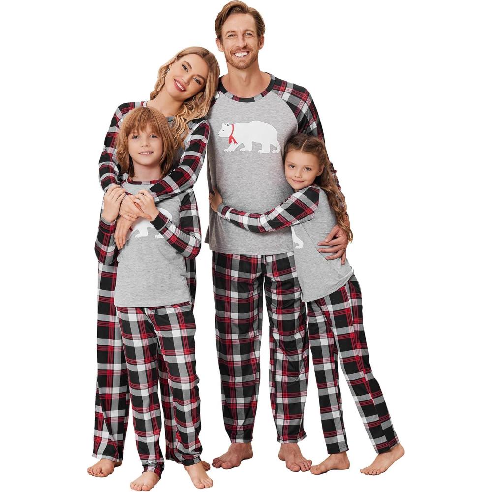 imageEkouaer Christmas Pajamas for Family Matching Sets Long Sleeve Xmas Pj Set Soft Holiday Sleepwear SXXLPat5plaid