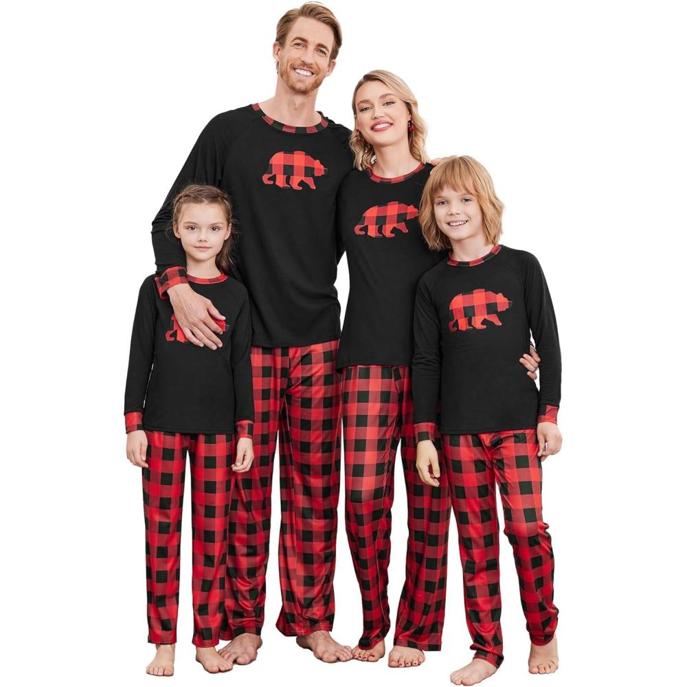 imageEkouaer Christmas Pajamas for Family Matching Sets Long Sleeve Xmas Pj Set Soft Holiday Sleepwear SXXLPat9plaid