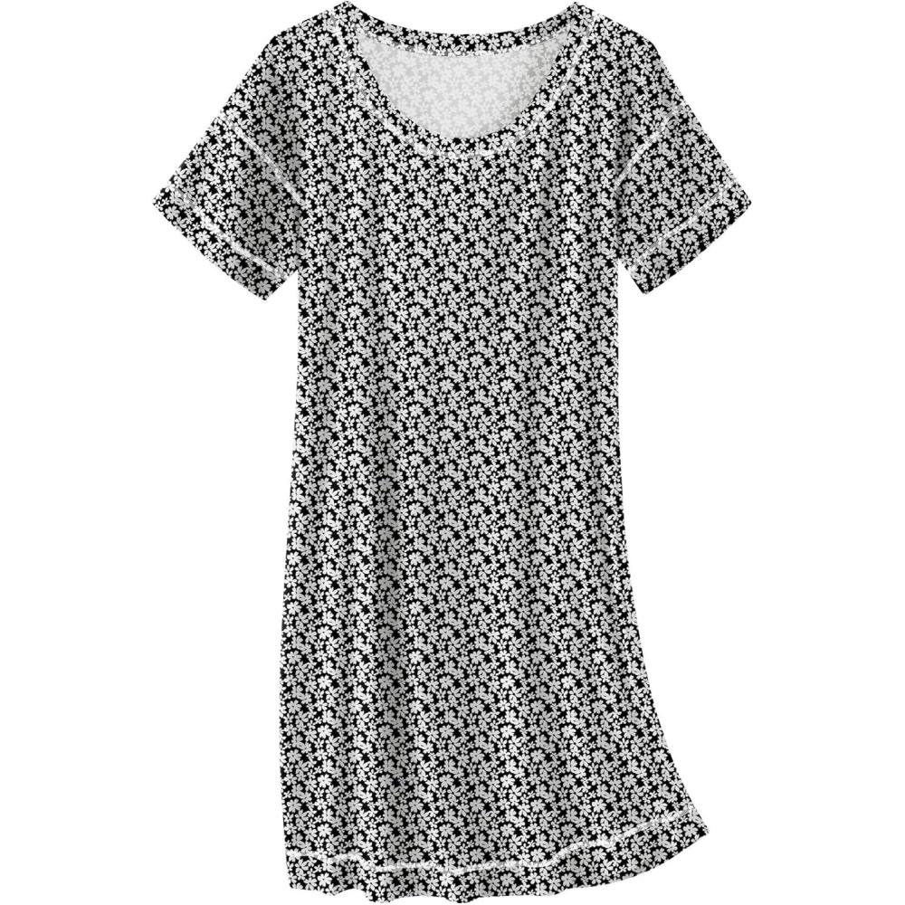 imageEkouaer Cotton Nightgowns for Women Oversized Sleepshirt Tshirt Night Gown Short Sleeve Night Shirt Casual Soft SleepwearBlack White Floral