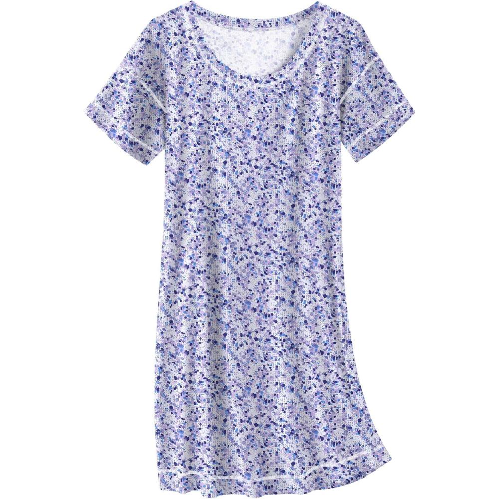 imageEkouaer Cotton Nightgowns for Women Oversized Sleepshirt Tshirt Night Gown Short Sleeve Night Shirt Casual Soft SleepwearFloral Purple