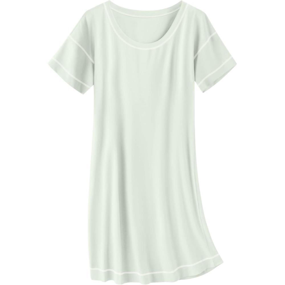 imageEkouaer Cotton Nightgowns for Women Oversized Sleepshirt Tshirt Night Gown Short Sleeve Night Shirt Casual Soft SleepwearLight Green