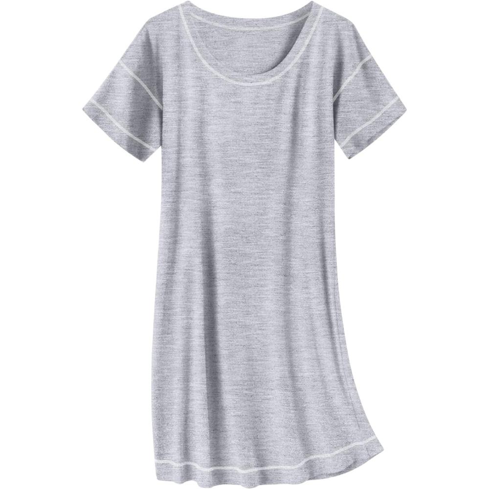 imageEkouaer Cotton Nightgowns for Women Oversized Sleepshirt Tshirt Night Gown Short Sleeve Night Shirt Casual Soft SleepwearLight Grey