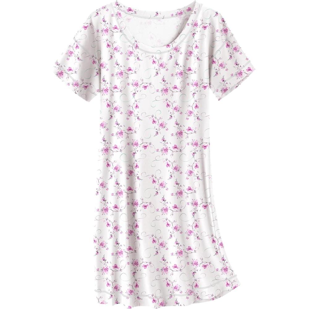imageEkouaer Cotton Nightgowns for Women Oversized Sleepshirt Tshirt Night Gown Short Sleeve Night Shirt Casual Soft SleepwearLight Pink Floral
