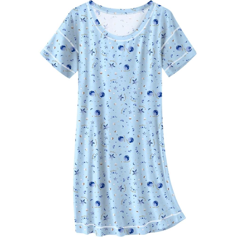 imageEkouaer Cotton Nightgowns for Women Oversized Sleepshirt Tshirt Night Gown Short Sleeve Night Shirt Casual Soft SleepwearMoon Star