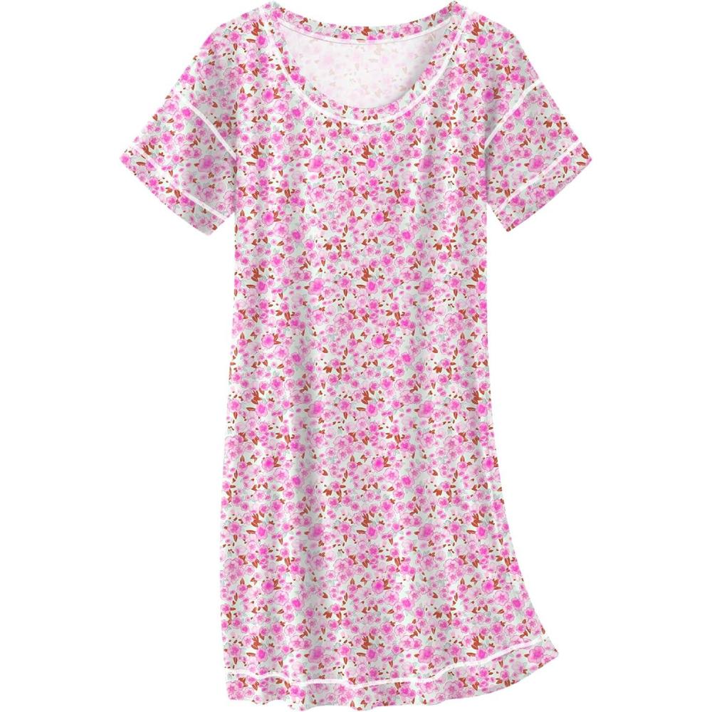 imageEkouaer Cotton Nightgowns for Women Oversized Sleepshirt Tshirt Night Gown Short Sleeve Night Shirt Casual Soft SleepwearPink Floral