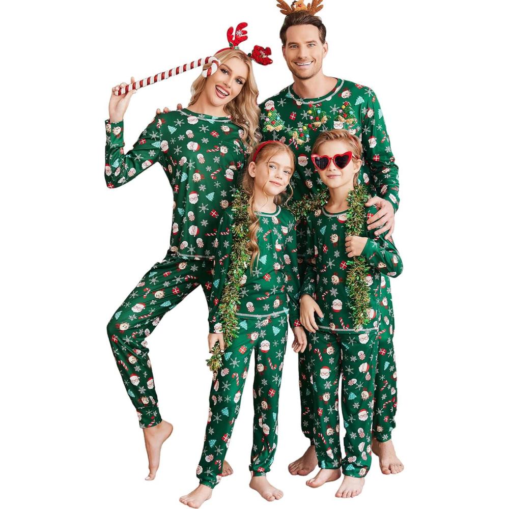 imageEkouaer Family Christmas Pajamas Matching Sets Long Sleeve Holiday Pjs Sleepwear 2 Piece Lounge Sets SXXLChristmas Cartoon on Green